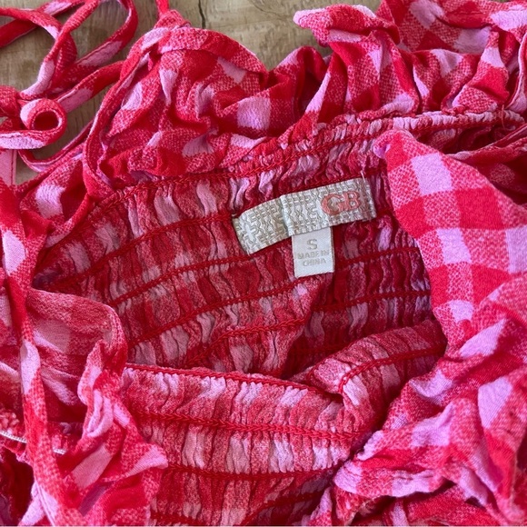 Gianni Bini Pink Red Gingham Ruffle Top - Picture 3 of 3